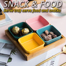 idrop Japanese Style Wooden Serving Tray & Ceramic Square Bowl / Dulang Hidangan Kayu Gaya Jepun & Mangkuk Persegi Seramik / 4格小方碗木板托盘 (9*9CM碗 19*19CM托盘)