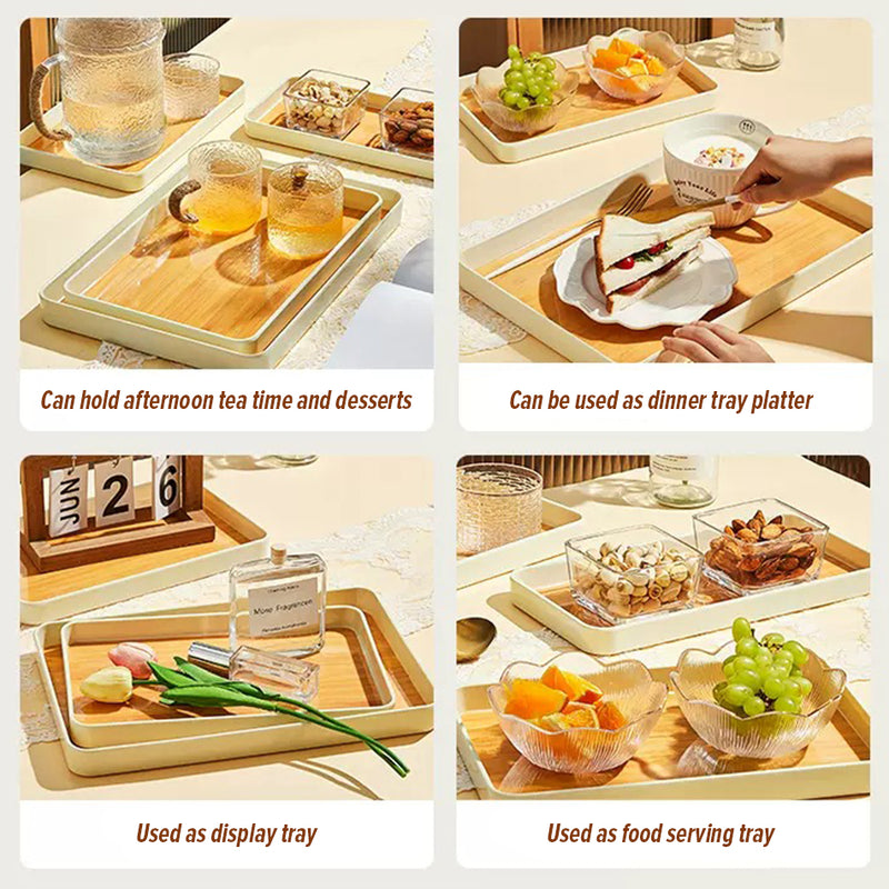 idrop Japanese Style Minimalist Food & Drink Serving Tray / Dulang Hidang Makanan & Minuman / 大号木板图案塑料面托盘