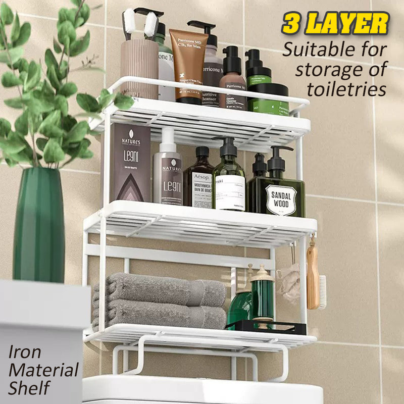 idrop Three Layer Iron Toilet Shelf Storage Rack with Hooks / Rak Penyimpanan Barang Tandas Jamban 3 Lapis / (强力胶)三层马桶上方置物架