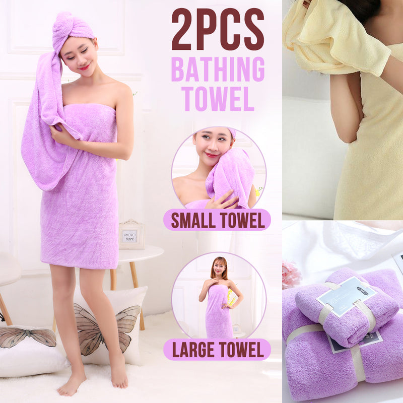 idrop [ LARGE + SMALL ] 2pcs Water Absorbent Bathroom Soft Bath Towel