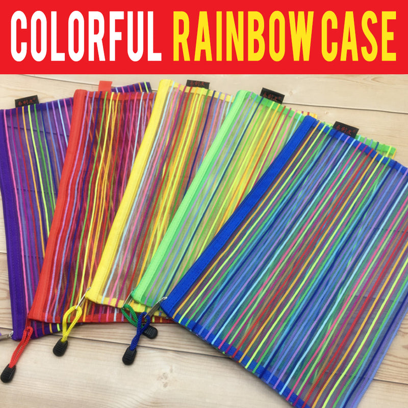 idrop Rainbow Mesh Bag Pencil Stationary Casing