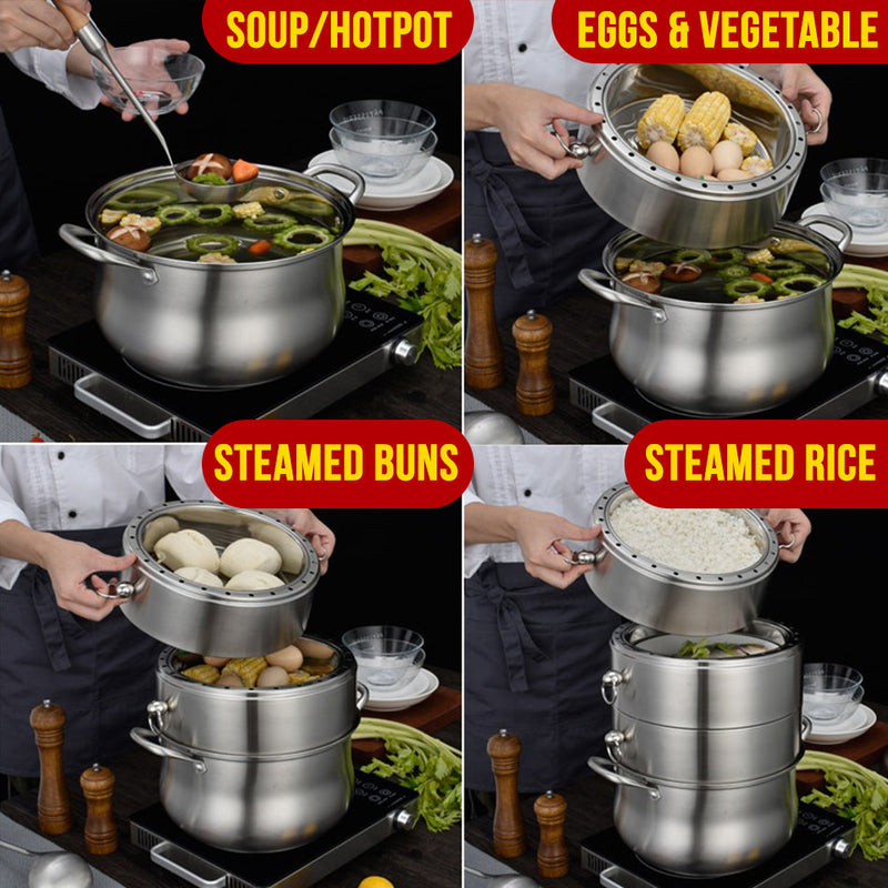 idrop [ 32CM ] SUS304 Stainless Steel Energy Saving Multilayer Cooking & Steaming Pot / Periuk Memasak & Stim Bertingkat / SUS304不锈钢节能多层蒸煮锅