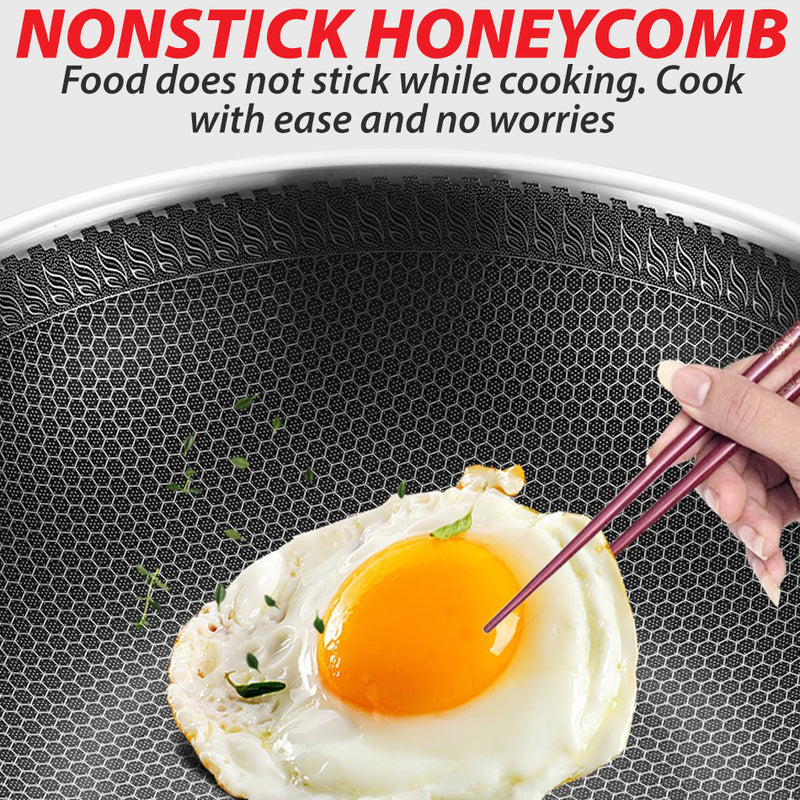 idrop [ 42CM ] Full Flower Nonstick Honey Comb Wok SUS304 Stainless Steel / Kuali Memasak Keluli Tidak Lekat / 不粘蜂窝炒锅 SUS304 不锈钢