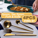 idrop 4PCS Golden Stainless Steel Kitchen Utensil Spoon Fork Knife Set