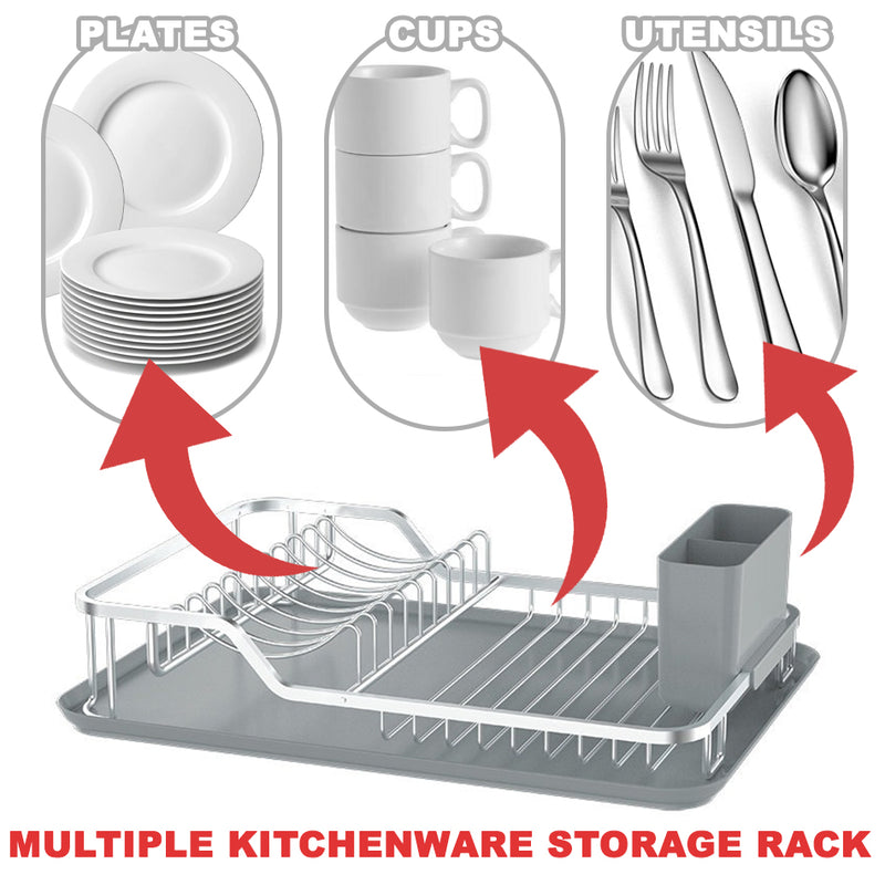 idrop Kitshen Storage Rack Drainer Shelf for Plates Dishes Cups and Utensils / Rak Pinggan Mangkuk Cawan dan Perkakas / 铝碗碟架(银色