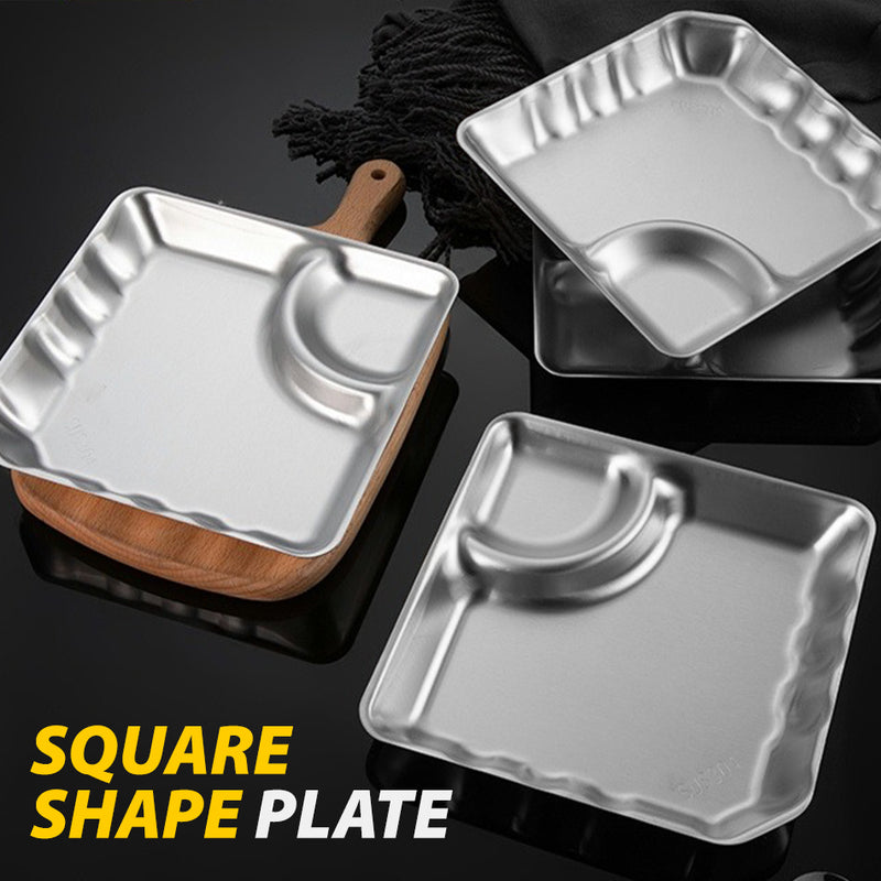 idrop Stainless Steel Food Tray Snack Plate SUS304 / Pinggan Makan Keluli Tahan Karat / 正方形304不锈钢格碟(饺子盘) [ 17.5 X 17.5 X 2.5CM ]