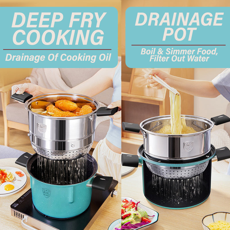 idrop [ 24CM ] 2 layer Deep Frying Steaming and Draining Cooking Pot SUS304 Stainless Steel / Periuk Masak & Stim Dua lapis / 24CM油炸沥水蒸煮锅(304)