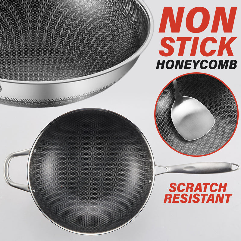 idrop 36CM SUS304 Stainless Steel Nonstick Honeycomb Frying Cooking Wok