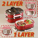 idrop [ 1 LAYER(800ml) / 2 LAYER(1200ml) ] Portable Lunch Box with Stainless Steel Multi Compartment Food Eating Tray