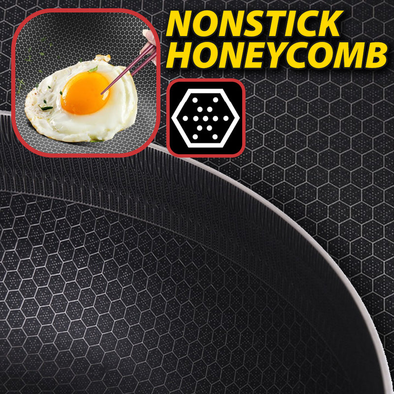 idrop [ 30CM ] SUS316 Stainless Steel Nonstick Honeycomb Cooking Wok with Glass Lid / Kuali Memasak Keluli Tahan Karat / 30CM不锈钢内外蜂窝雪平锅