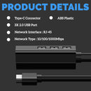 idrop 1 Port Type-C USB to Ethernet Cable & 3 USB 2.0 Port Cable Hub