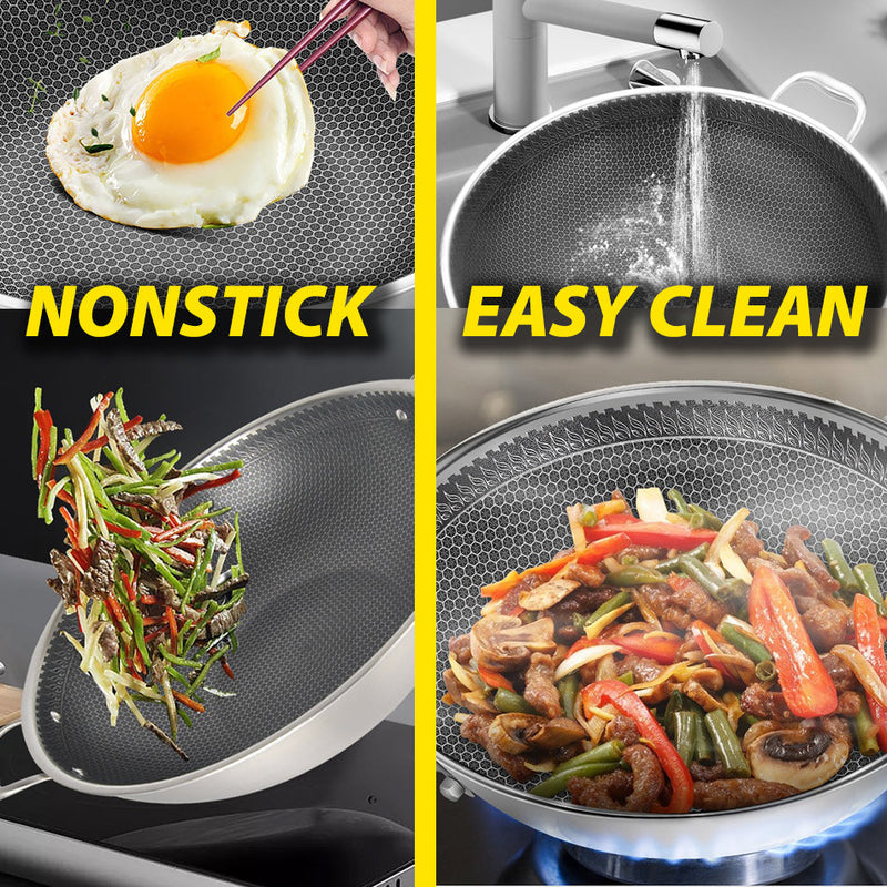 idrop [ 40CM ] Honeycomb Nonstick Stainless Steel SUS316 Cooking Wok with Full Lid Cover / Kuali Memasak Keluli Tahan Karat / 蜂窝状不粘不锈钢 SUS316 炒锅带全盖