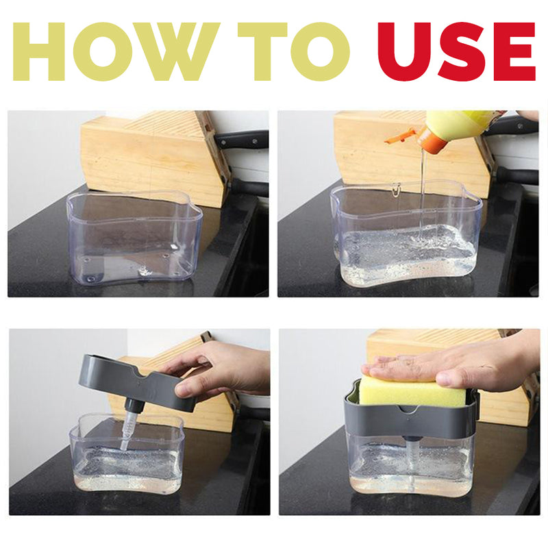 idrop Sponge & Dishwashing Soap Container Holder Press Dispenser