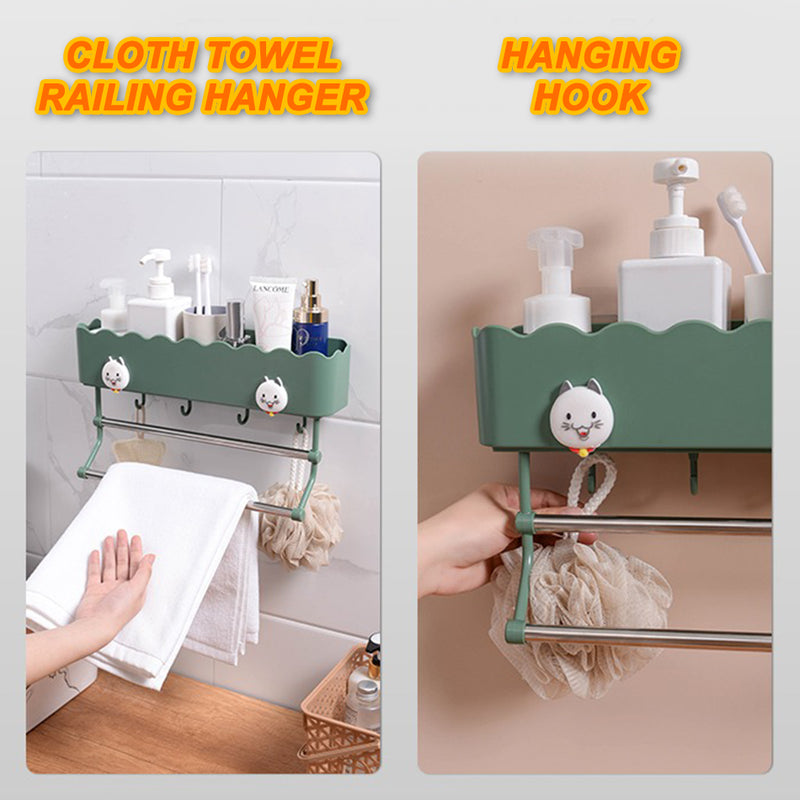 idrop Wall Mounted Bathroom & Kitchen Storage Shelf rack with Hook and Railing Hanger