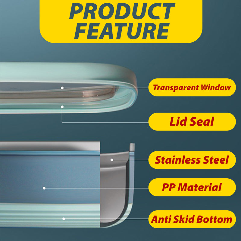idrop [ 820ml + 1400ml ] SUS304 Stainless Steel Rectangular Fresh Keeping Food Contain / Bekas Penyimpanan Makanan / SUS304不锈钢长方形保鲜食品容器
