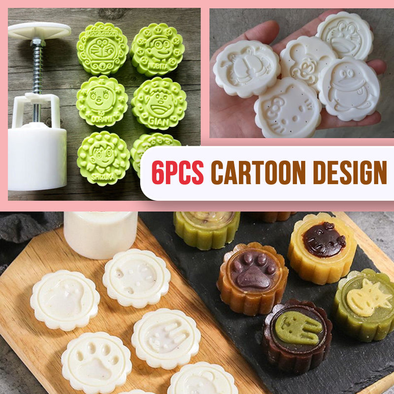 idrop Hand Press Moon Cake Mold [ 6pcs Cartoon Design ]