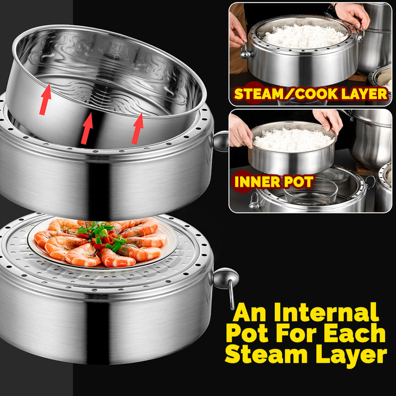 idrop [ 30CM ] 3 LAYER Multilayer Stainless Steel Kitchen Steamer Cooker / Periuk Memasak & Stim Bertingkat / 多层不锈钢厨房蒸锅炊具