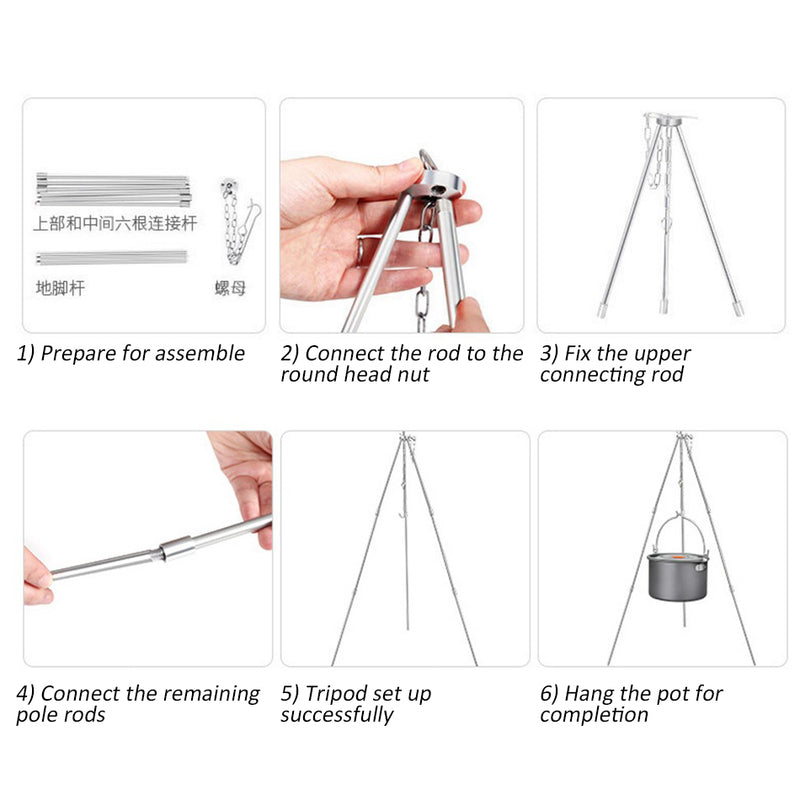 idrop [ SHIP FROM OVERSEA ] Camp Fire Folding Cooking Tripod Foldable Aluminum Alloy for Hanging Cooking Pot / Tripod Gantung Kuali Masak Berkhelah / 户外用品野营三脚架营火三角架吊锅炊烧烤架便携式装备篝火烤肉架