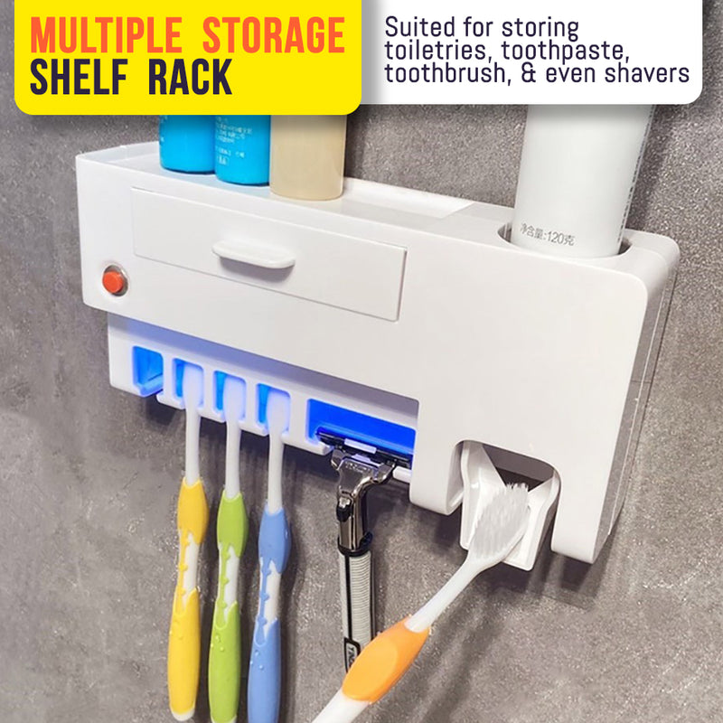 idrop Wall Mounted Toothbrush Toiletries Storage Rack Shelf with Anti Bacteria Virus UV Disinfectant Sterilization Light