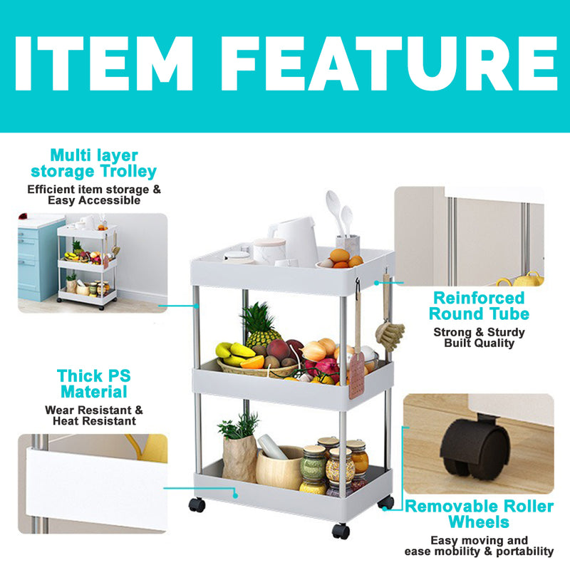 idrop 3 LAYER Multi Layer Household Kitchen Storage Rack Shelf Trolley