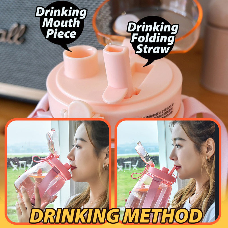 idrop [ 1300ml ] 2 IN 1 Drinking Water Bottle / Botol Minuman / 1300ML塑料创意两饮 大布丁杯(杯带)