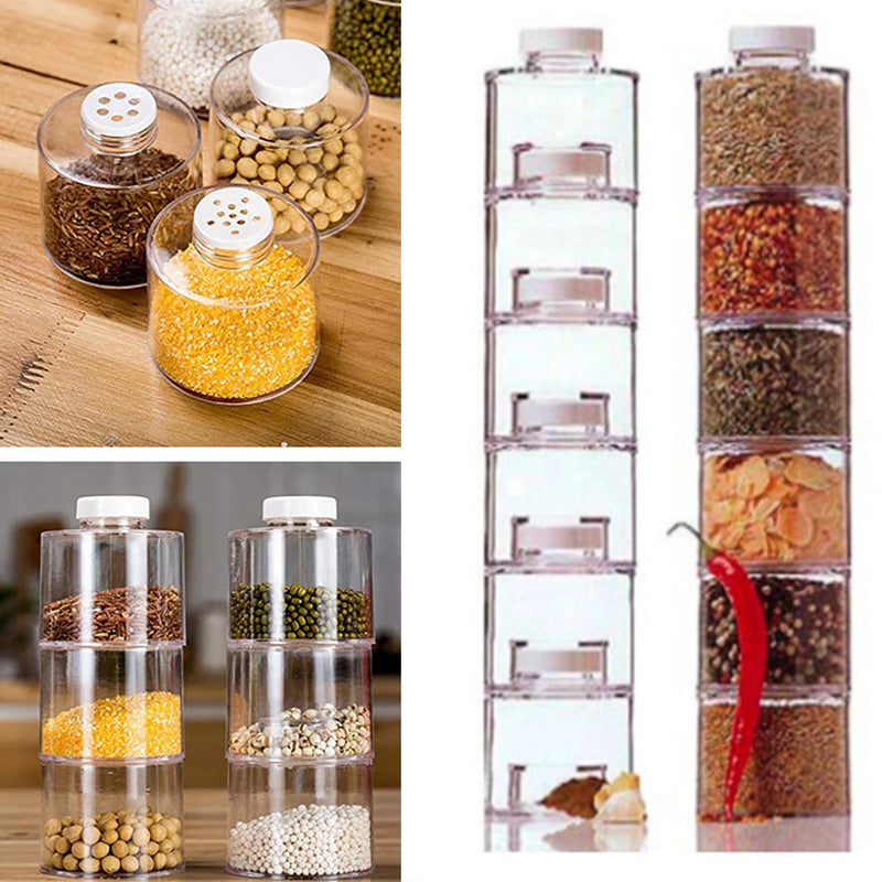 6pcs/set Clear Stackable Tower Shaped Spice Jars