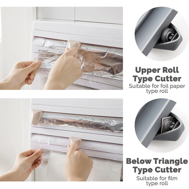 idrop Multifunction Wall Mounted Tissue Holder and Cling Film Aluminium Foil & Clear Plastic Wrap Cutter