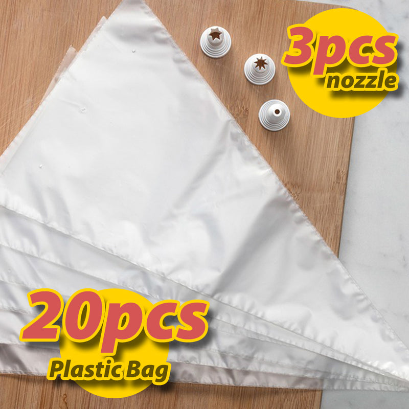 idrop Pastry & Bakery [ 20pcs ] Disposable Decorating Bags and [ 3pcs ] Decorating Nozzles Set Kits / Beg Hiasan Pastri dan Muncung /  糕点和面包店 [ 20 个 ] 一次性装饰袋和 [ 3 个 ] 装饰喷嘴套装