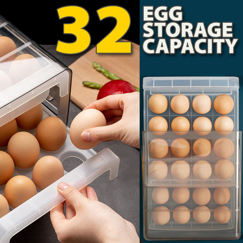 idrop DOUBLE LAYER 32 Eggs Kitchen Refrigerator Egg Drawer / Rak Penyimpanan Telur Dua Lapis / 厨房冰箱抽屉式双层鸡蛋盒(32粒蛋)