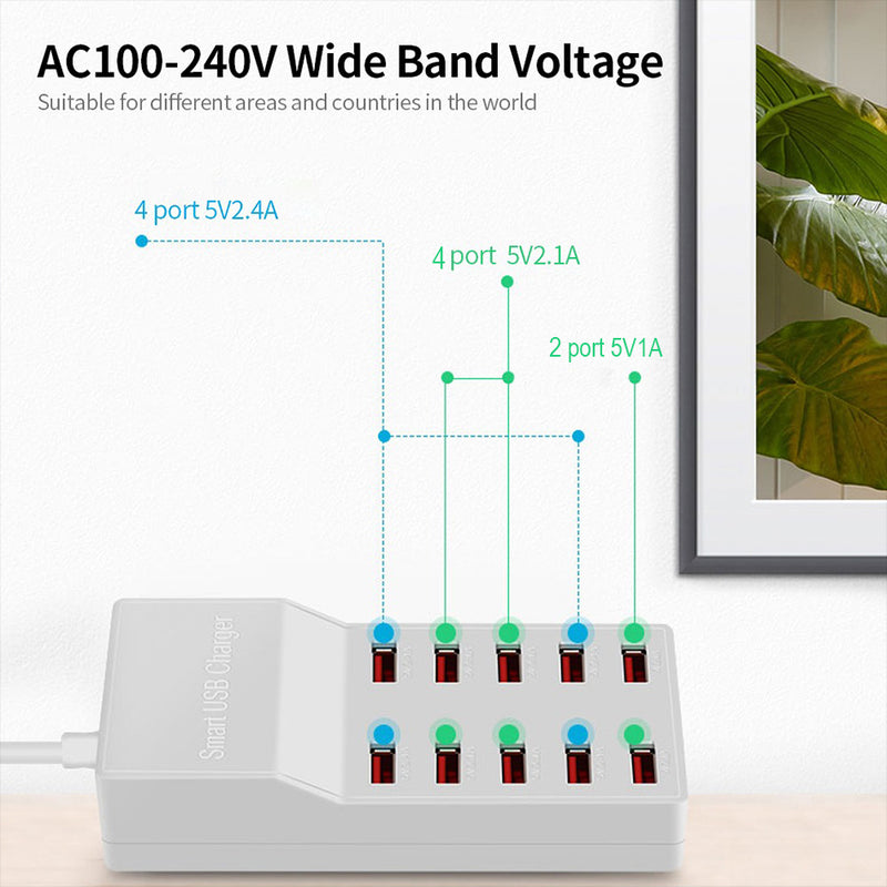 idrop 10 Port USB 50W Intelligent Smart Charger Quick Charging [ AC 100-240V 50-60Hz DC5V10A