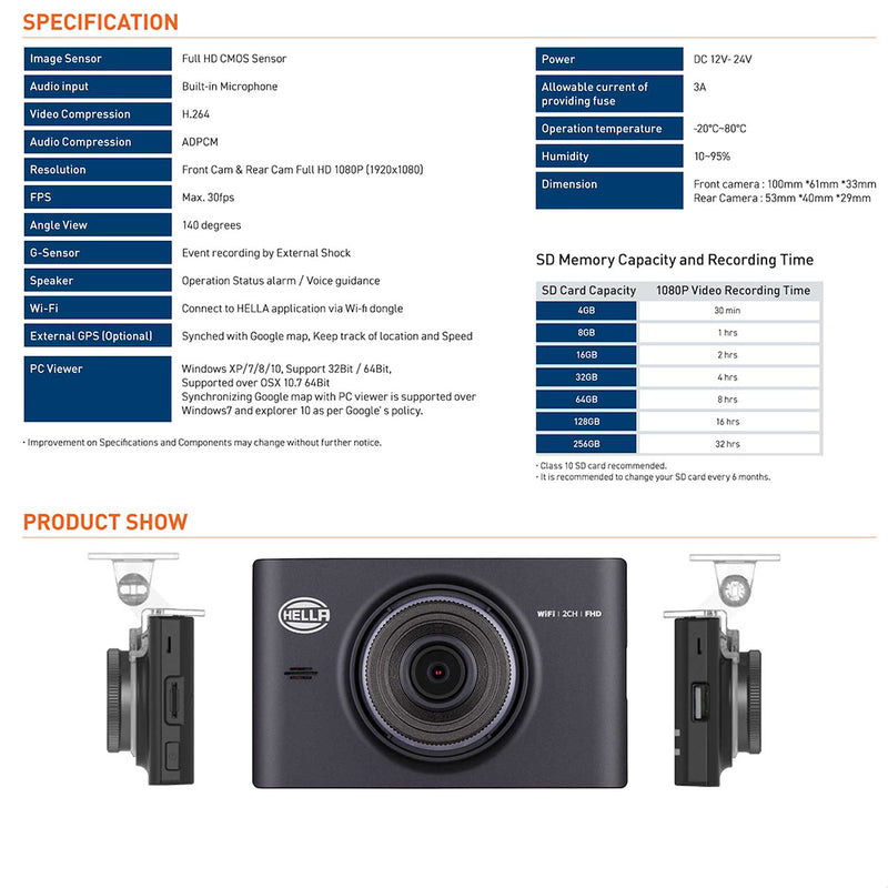 idrop HELLA - DR760 Car Driving Video Recorder [ Wi-Fi ] Full HD 2 Channel Device