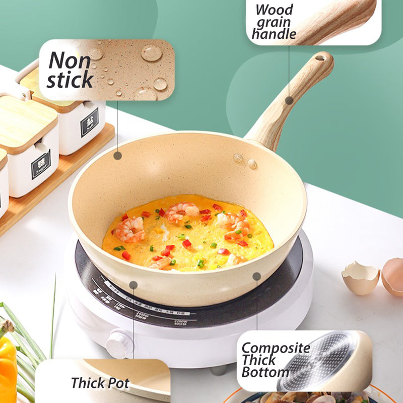 idrop [ 28CM ] Nonstick Beige Maifan Stone Wok  / Periuk Masak Batu Maifan / 28CM米色深型麦饭石炒锅