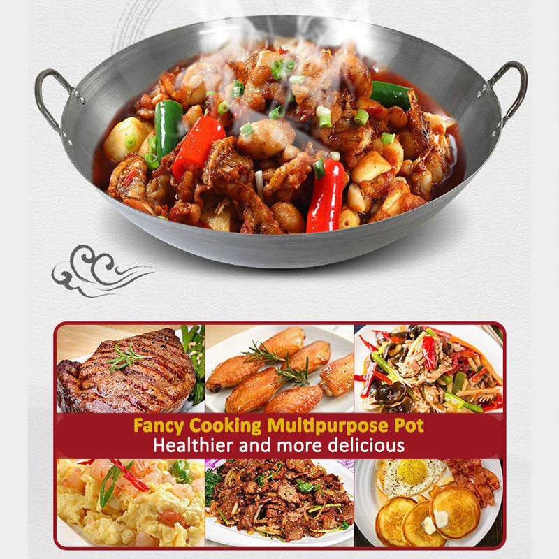 idrop [ 43CM ] Stainless Steel Binaural Frying Pan Wok / Kuali Masak Keluli Tahan Karat / 43CM不锈钢砂光双耳炒锅