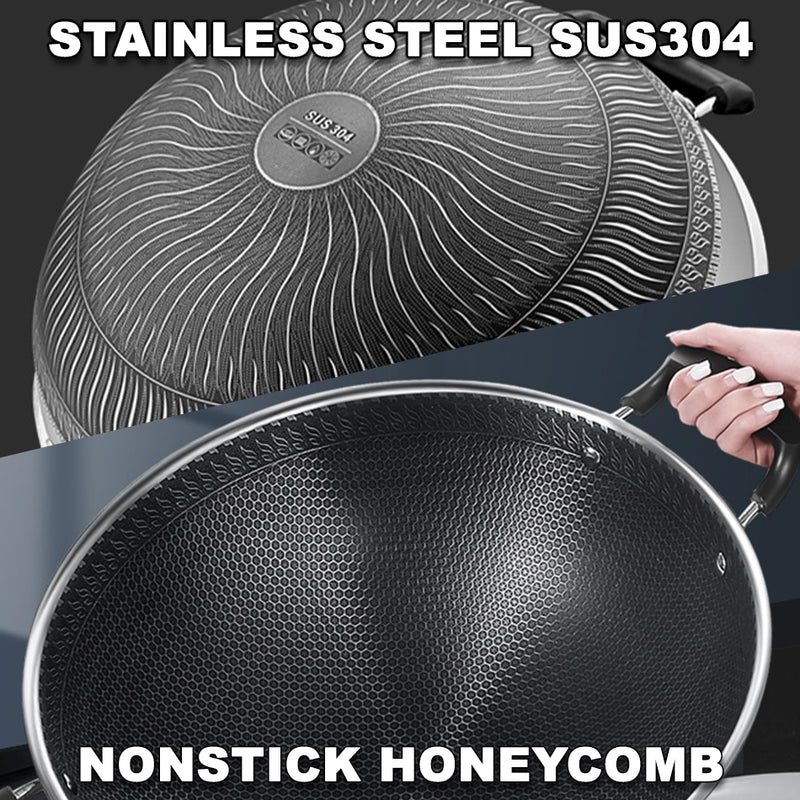 idrop [ 45CM ] Nonstick Honeycomb Kitchen Cooking Wok with Lid Cover / Kuali Masak Tidak Lekat & Penutup Kuali / 45CM双耳不粘炒锅(组合盖 )(304)(厨得乐GDL/COOKWARE)