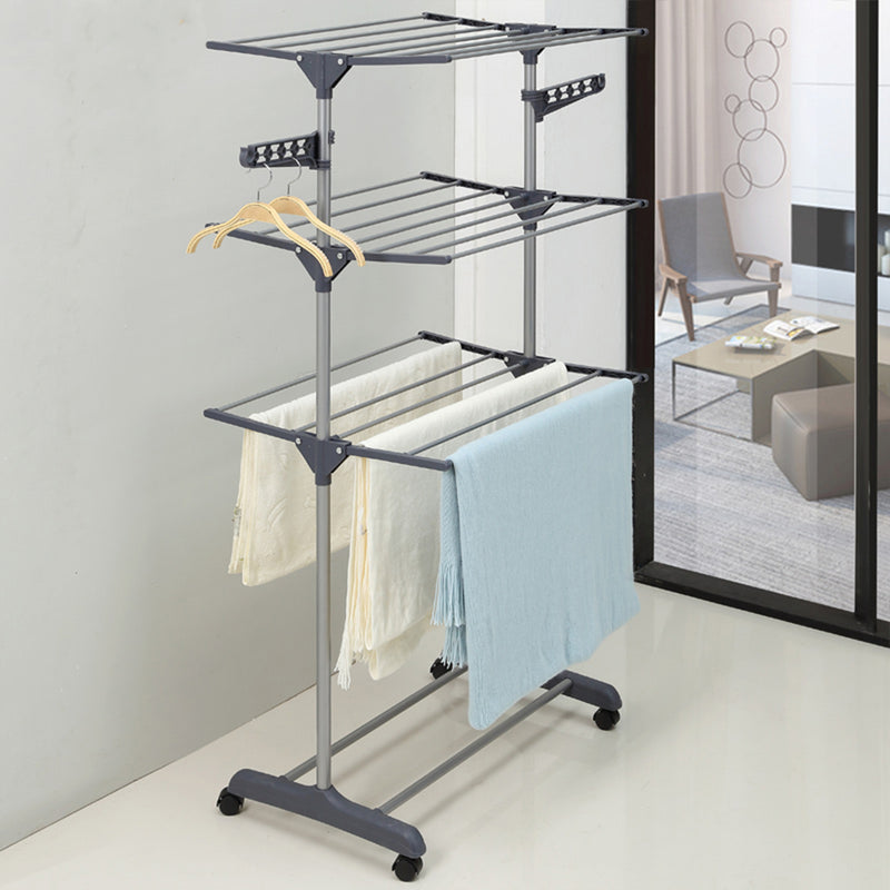 idrop THREE LAYER Foldable Mobile Laundry Clothes Drying Rack With Rotatable Arm Hanger
