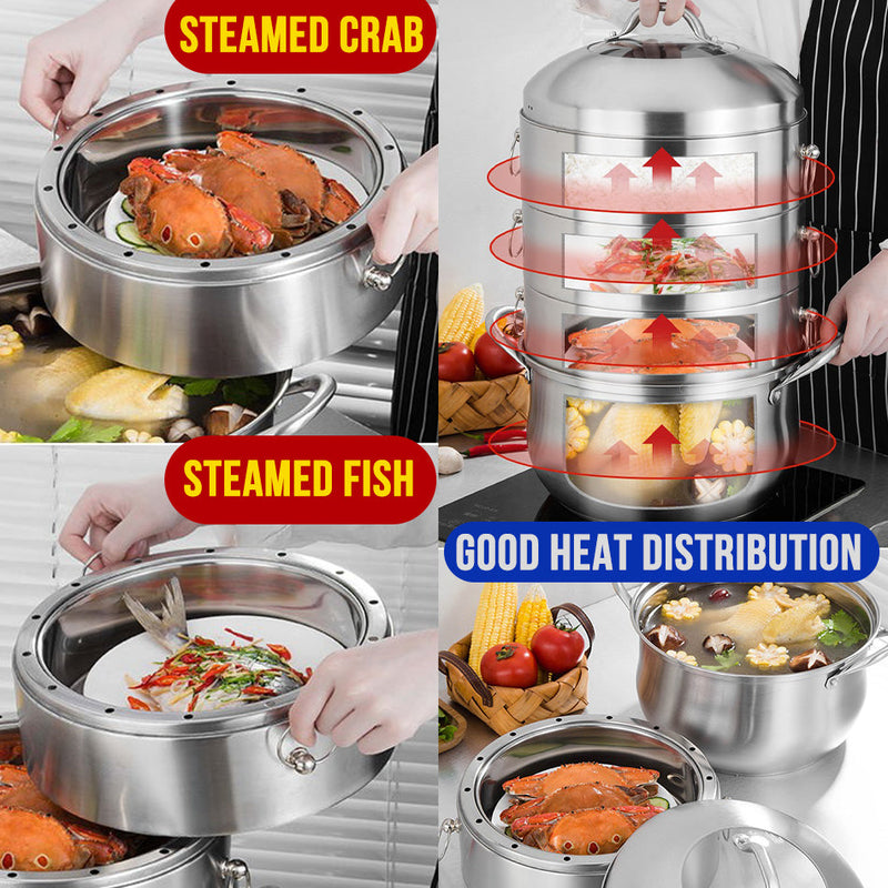 idrop [ 32CM ] SUS304 Stainless Steel Energy Saving Multilayer Cooking & Steaming Pot / Periuk Memasak & Stim Bertingkat / SUS304不锈钢节能多层蒸煮锅