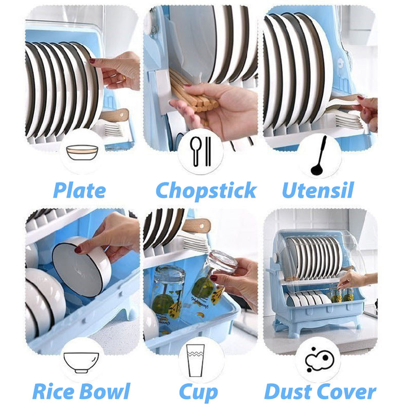 idrop [ 2 LAYER ] Dustproof Kitchen Storage Utensil Cups Bowls and Dish Rack Shelf / Rak Dapur Sudu Garpu Cawan Pinggan Mangkuk / 防尘沥水碗架(升级版双层带盖碗架)