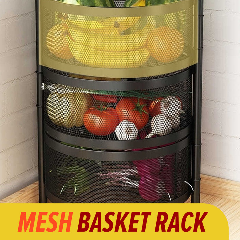 idrop [ 4 LAYER ] Household Kitchen  Storage Iron Basket Mesh Frame Shelf Rack with Wheels / Rak Simpanan Mudah Alih / 4层圆形四轮收纳铁架