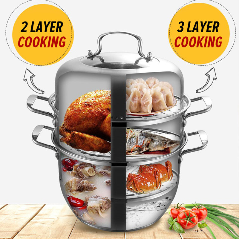 idrop [ 36CM ] 3 LAYER Multifunction SUS304 Stainless Steel Kitchen Cooking Steam Pot / Kuali Periuk Stim dan Memasak / 36CM不锈钢法拉赫三层多用