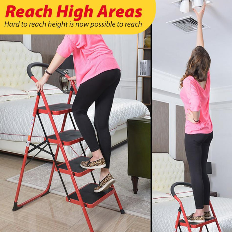 idrop [ 4 STEP / 5 STEP ] Sturdy Foldable Steel Ladder / Tangga Lipat Keluli Kukuh 4 & 5 Lapisan / 红梯普通款4 & 5步梯