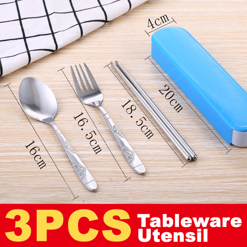 idrop [ 3PCS ] Spoon Fork & Chopsticks Kitchen Eating Utensil Tableware Set + Storage Box