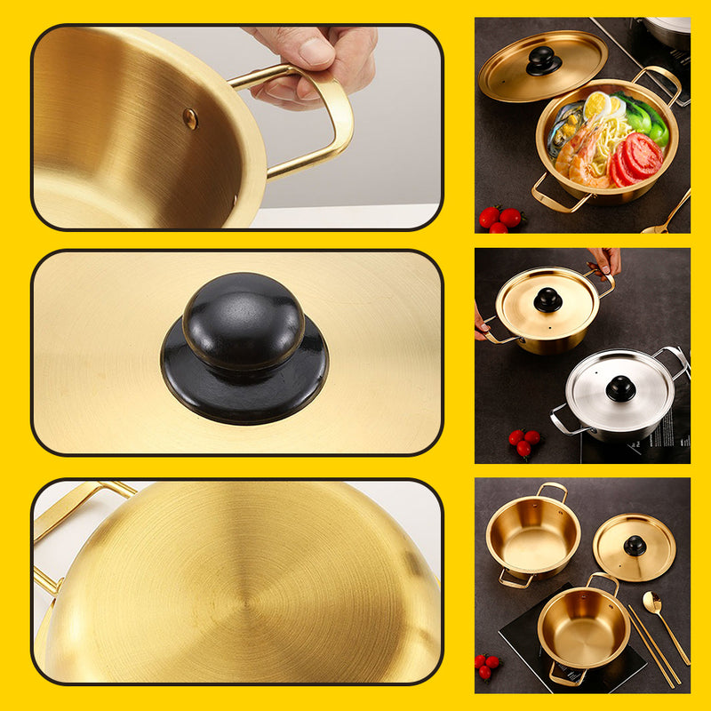 idrop [ 18CM / 1600ml ] Gold Color Plated Double Ear Instant Noodle Pot / Mangkuk Makan Mi Segera 18CM / 泡面锅(镀金)(双耳汤锅)(20.3CM)