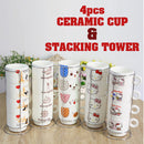 idrop Stacking Ceramic Cup Tower Set [ 4pcs Cup ]
