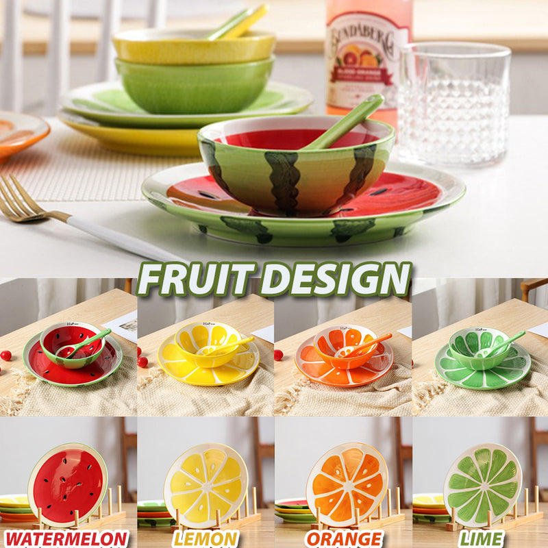 idrop [ 3PCS Set ] Ceramic Fruit Design Tableware Bowl Plate Spoon / Set Mangkuk Pinggan dan Sudu Seramik / 陶瓷套装 陶瓷水果三件套(5"碗,8"盘,1勺 子)