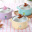 idrop [ 800ml ] 15CM Ceramic Noodle Bowl with Lid Cover Smartphone Holder / Mangkuk Mee Seramik 15CM dengan Penutup Kaca / 萌趣手机支架陶瓷面碗(15CM)