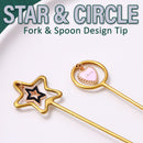 idrop [ 2PCS ] Circle & Star Gold Stainless Steel SUS304 Spoon & Fork Utensil Set / Set Sudu Garfu Keluli Tahan Karat Warna Emas  / 304星星叉子星星勺子圆型叉子圆型勺子