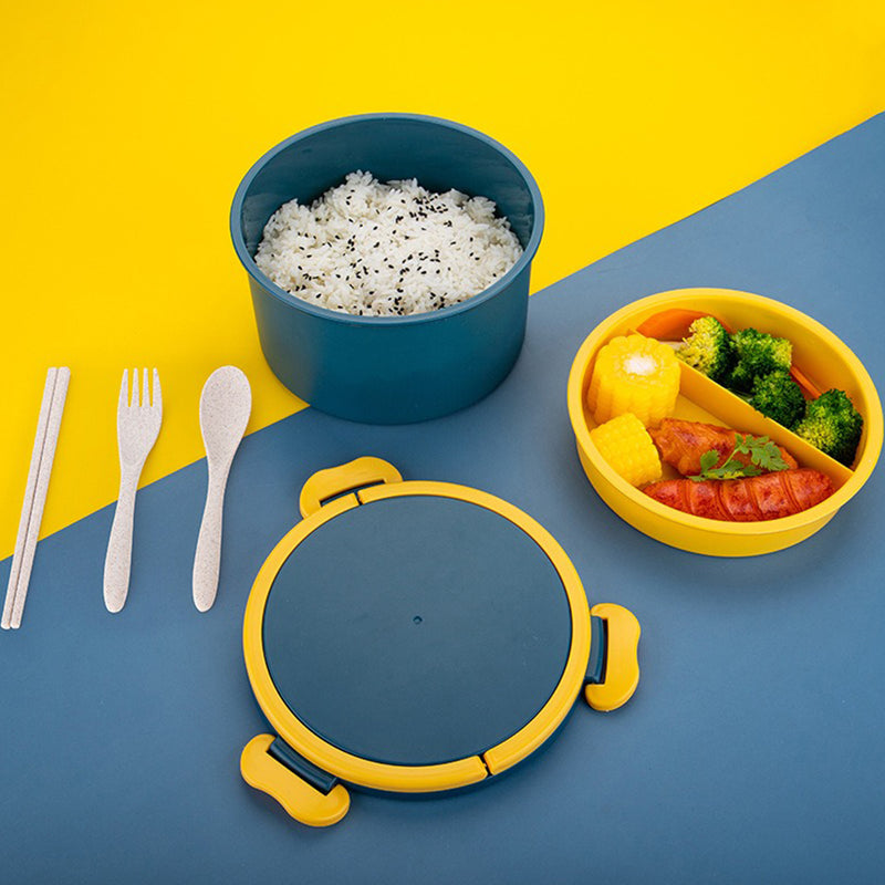 idrop Round Wheat Plastic Food Lunchbox / Bekas Bekal Makanan Mudah Alih / 小麦圆形饭盒套装 [ FREE SPOON / FORK / CHOPSTICK ] [ 16.5cm X 11cm ]
