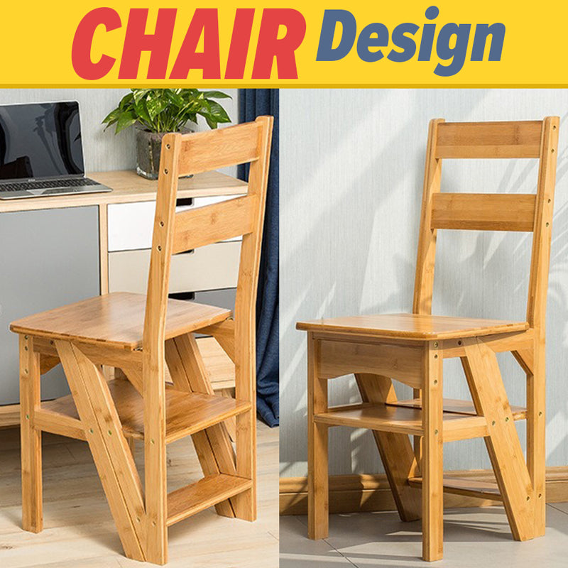 idrop [ 2 IN 1 ] Multifunctional Foldable Wooden Chair to 4 Storey Step Ladder / Kerusi Kayu dan Tangga / 【二合一】多功能折叠木椅转4层梯
