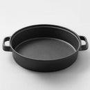 idrop 33CM CAST IRON - Flat Frying Pan Wok with wooden handle