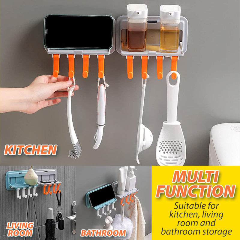 idrop Wall Mounted Waterproof Foldable Multifunction Hook Rack / Rak Cangkuk Lipat Dinding Pelbagai Guna /  (强力胶)折叠免打孔置物架